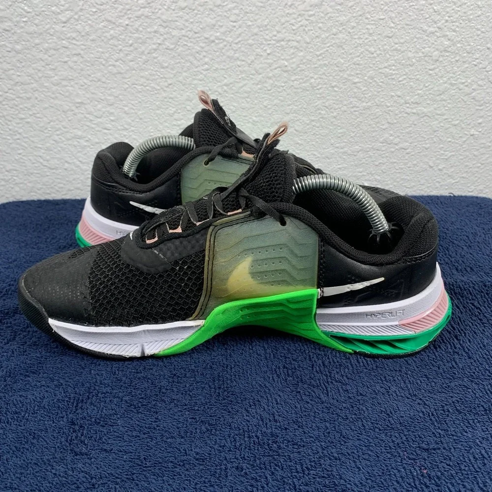 Nike Metcon 7 Womens 7.5 Black Green Strike Lace Lock Training Crossfit Shoes